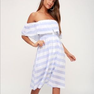 Transatlantic voyage blue&ivory striped midi dress